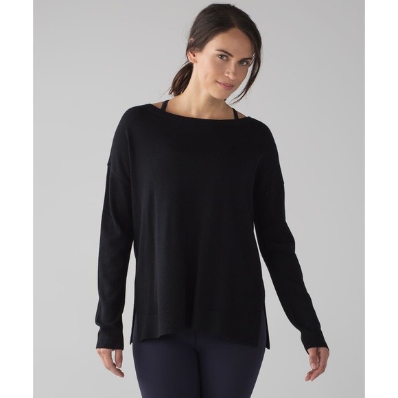 LULULEMON Women’s Well Being Black Cashmere Blend Perforated Back Sweater Sz 8 - Picture 4 of 14